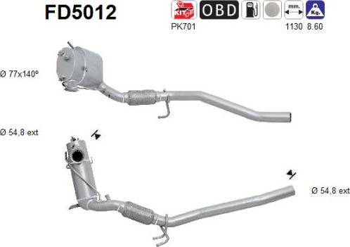 AS FD5012 - Filtro hollín / partículas, sistema escape parts5.com