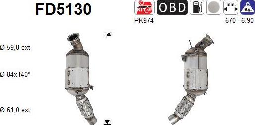 AS FD5130 - Filtre à particules / à suie, échappement parts5.com