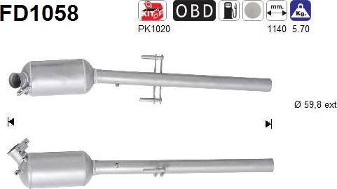 AS FD1058 - Filtr sadzy / filtr cząstek stałych, układ wydechowy parts5.com