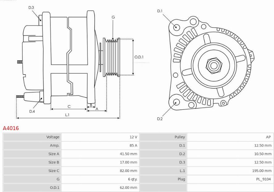 AS-PL A4016 - Generator / Alternator parts5.com