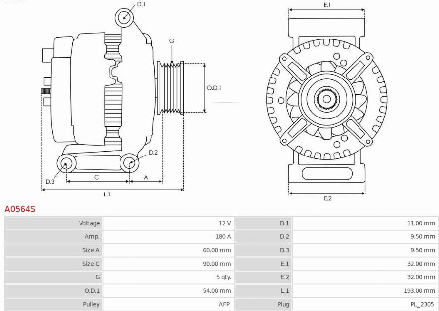 AS-PL A0564S - Alternátor parts5.com