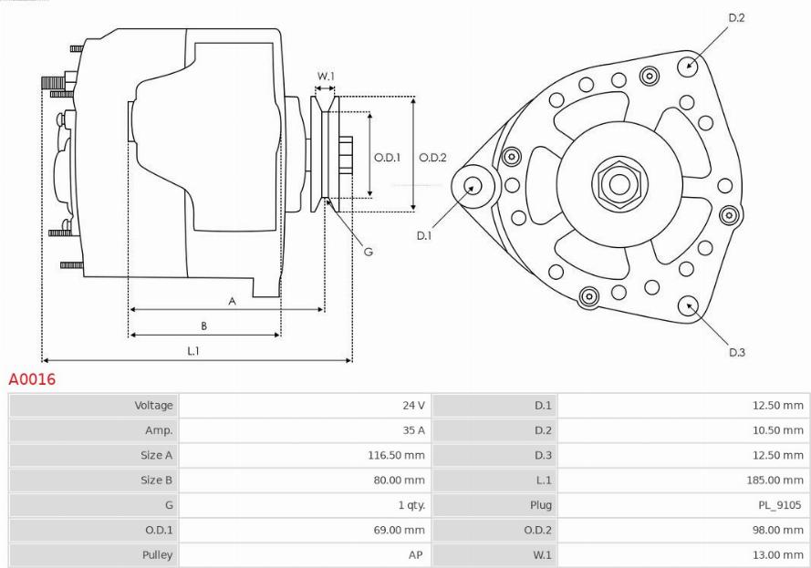 AS-PL A0016 - Generator / Alternator parts5.com