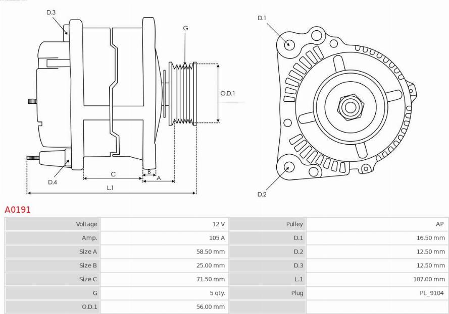 AS-PL A0191 - Alternador parts5.com