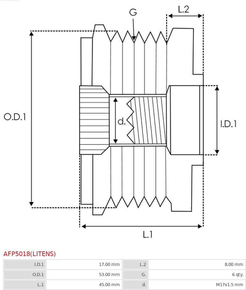 AS-PL AFP5018(LITENS) - Polea, alternador parts5.com