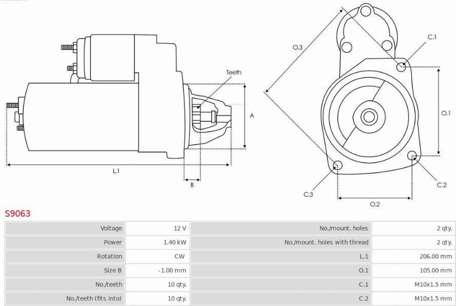 AS-PL S9063 - Käynnistinmoottori parts5.com