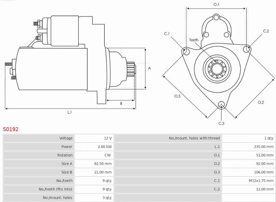 AS-PL S0192 - Стартер parts5.com