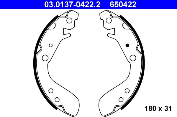 ATE 03.0137-0422.2 - Zestaw szczęk hamulcowych parts5.com