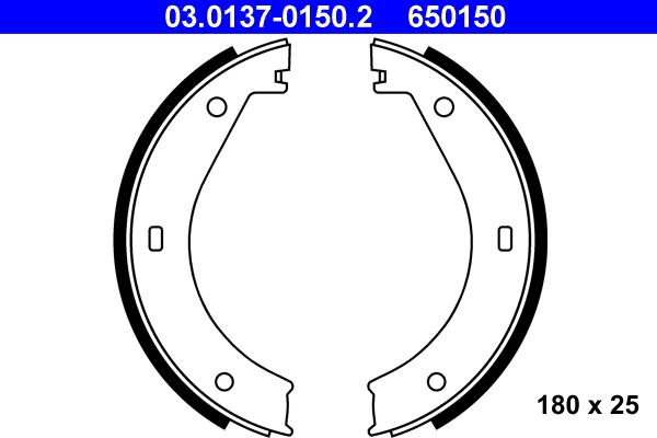 ATE 03.0137-0150.2 - Jeu de mâchoires de frein, frein de stationnement parts5.com