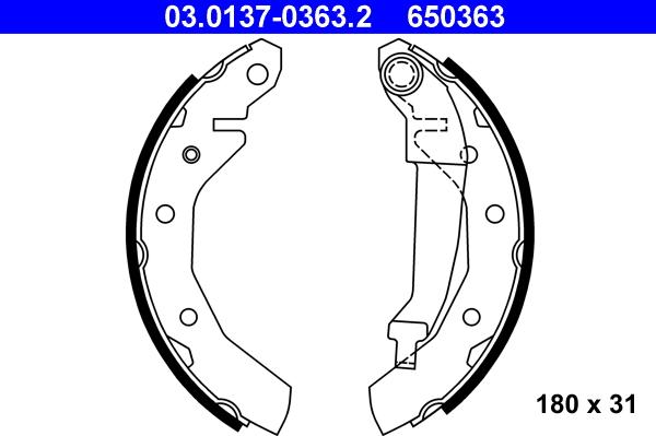 ATE 03.0137-0363.2 - Zestaw szczęk hamulcowych parts5.com