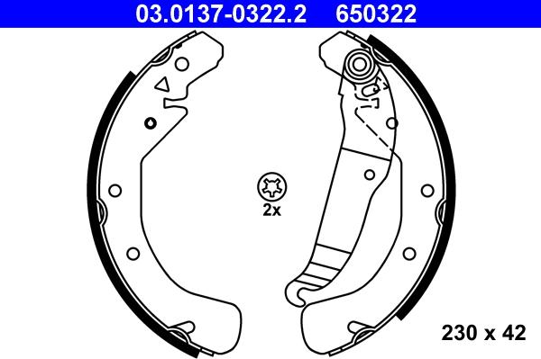 ATE 03.0137-0322.2 - Sada brzdových čeľustí parts5.com