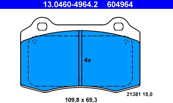 ATE 13.0460-4964.2 - Kit de plaquettes de frein, frein à disque parts5.com