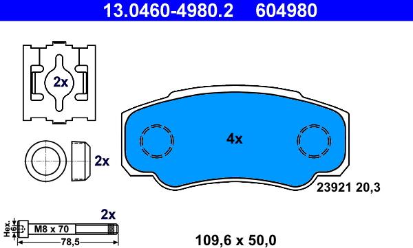 ATE 13.0460-4980.2 - Sada brzdových platničiek kotúčovej brzdy parts5.com