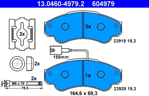 ATE 13.0460-4979.2 - Sada brzdových platničiek kotúčovej brzdy parts5.com