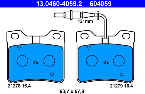 ATE 13.0460-4059.2 - Σετ τακάκια, δισκόφρενα parts5.com