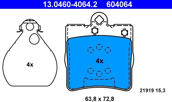 ATE 13.0460-4064.2 - Brake Pad Set, disc brake parts5.com