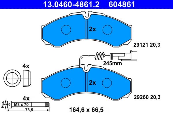 ATE 13.0460-4861.2 - Set placute frana,frana disc parts5.com