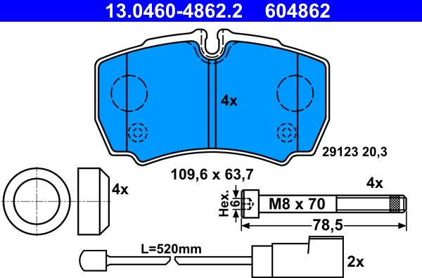 ATE 13.0460-4862.2 - Set placute frana,frana disc parts5.com