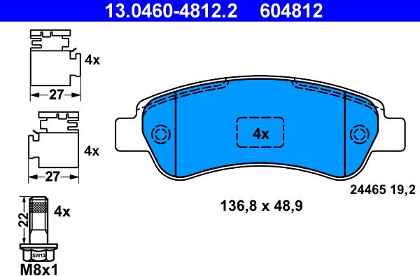 ATE 13.0460-4812.2 - Komplet kočnih obloga, disk kočnica parts5.com