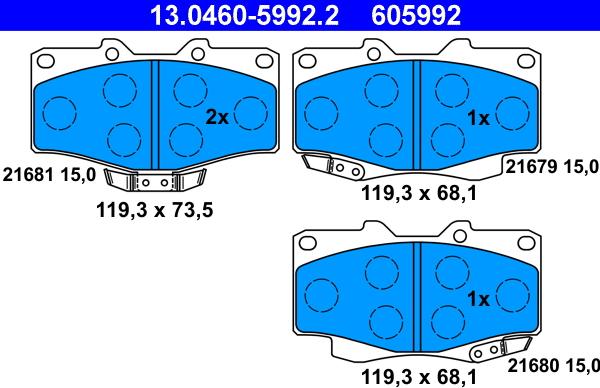 ATE 13.0460-5992.2 - Kit de plaquettes de frein, frein à disque parts5.com