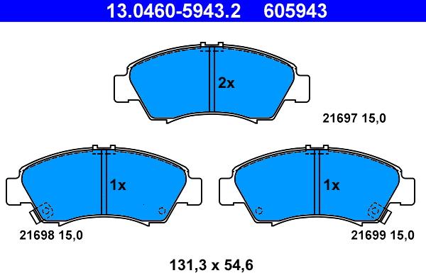 ATE 13.0460-5943.2 - Zestaw klocków hamulcowych, hamulce tarczowe parts5.com