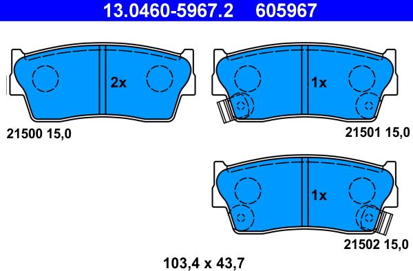 ATE 13.0460-5967.2 - Komplet kočnih obloga, disk kočnica parts5.com