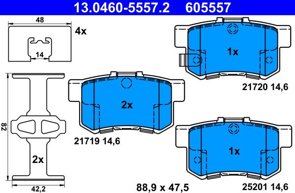 ATE 13.0460-5557.2 - Fékbetétkészlet, tárcsafék parts5.com