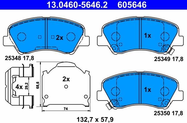 ATE 13.0460-5646.2 - Juego de pastillas de freno parts5.com