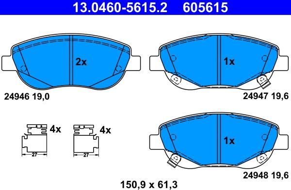 ATE 13.0460-5615.2 - Komplet kočnih obloga, disk kočnica parts5.com