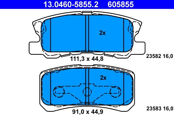 ATE 13.0460-5855.2 - Комплект спирачно феродо, дискови спирачки parts5.com