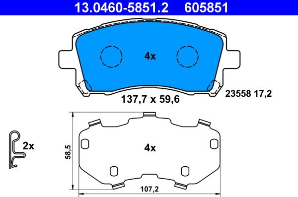 ATE 13.0460-5851.2 - Комплект спирачно феродо, дискови спирачки parts5.com