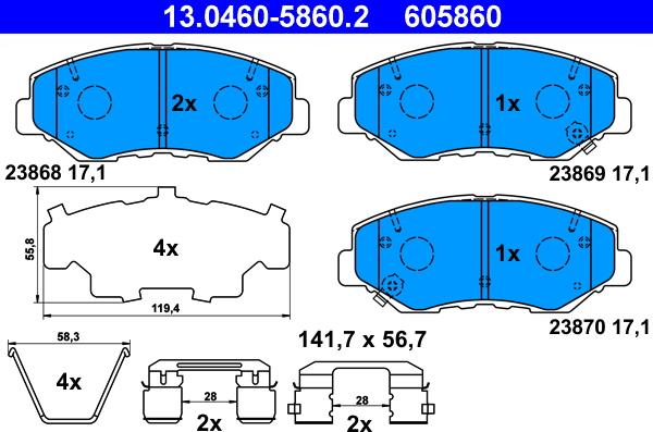 ATE 13.0460-5860.2 - Juego de pastillas de freno parts5.com