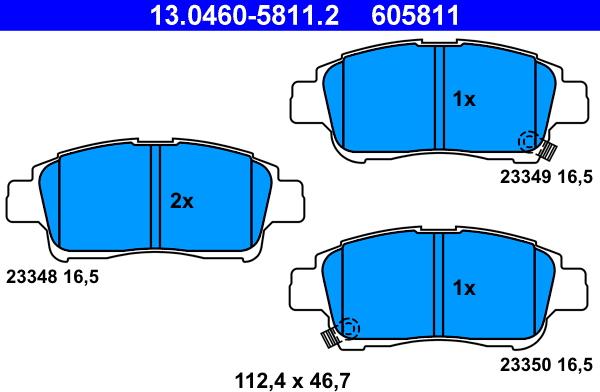 ATE 13.0460-5811.2 - Set placute frana,frana disc parts5.com