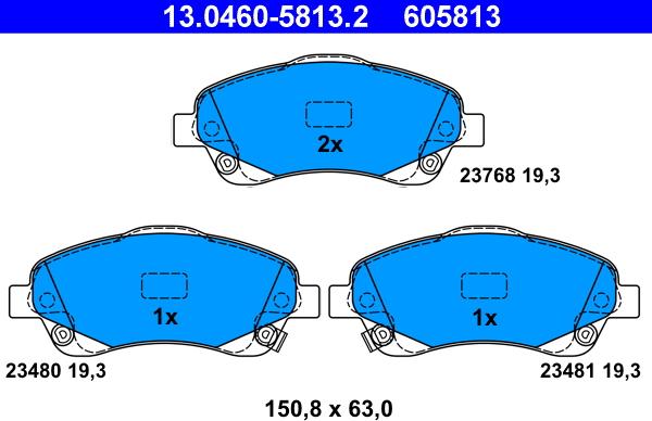 ATE 13.0460-5813.2 - Σετ τακάκια, δισκόφρενα parts5.com