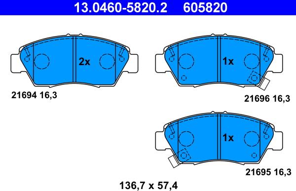 ATE 13.0460-5820.2 - Set placute frana,frana disc parts5.com