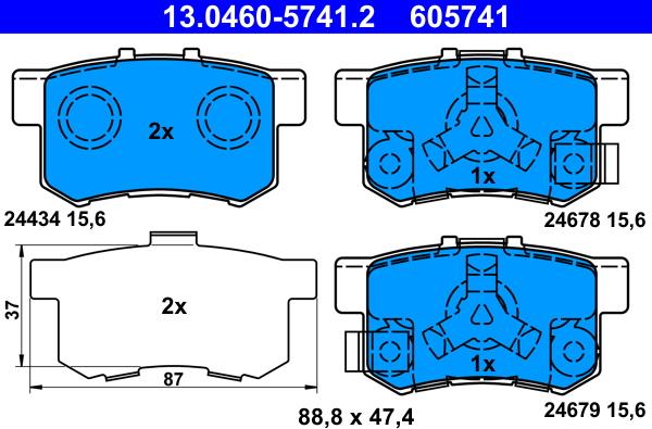 ATE 13.0460-5741.2 - Zestaw klocków hamulcowych, hamulce tarczowe parts5.com