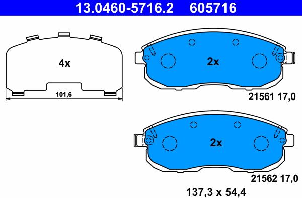 ATE 13.0460-5716.2 - Juego de pastillas de freno parts5.com