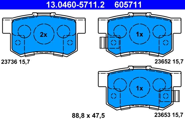 ATE 13.0460-5711.2 - Комплект спирачно феродо, дискови спирачки parts5.com