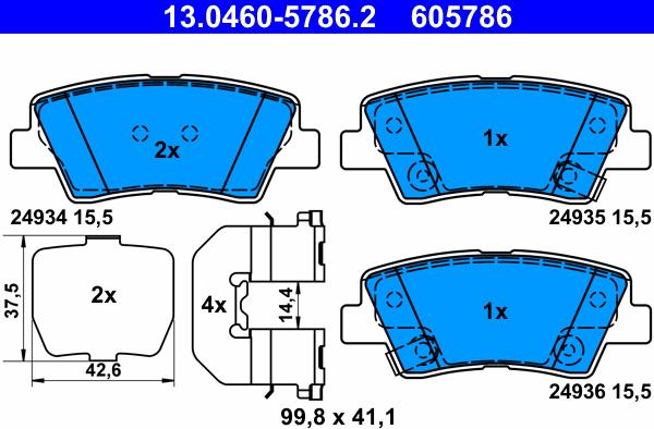 ATE 13.0460-5786.2 - Juego de pastillas de freno parts5.com