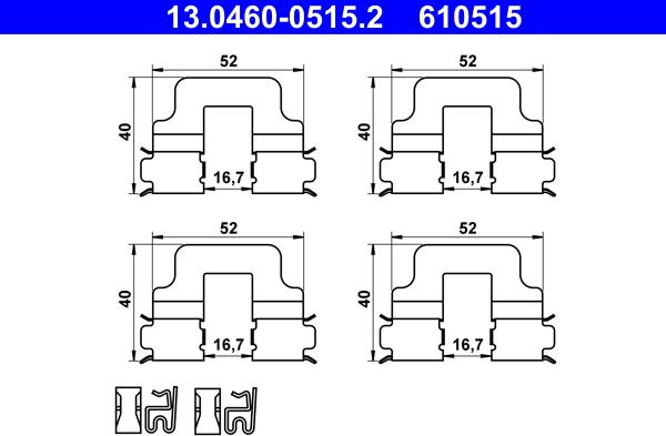 ATE 13.0460-0515.2 - Set accesorii, placute frana parts5.com