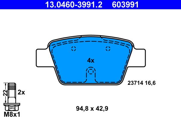 ATE 13.0460-3991.2 - Brake Pad Set, disc brake parts5.com