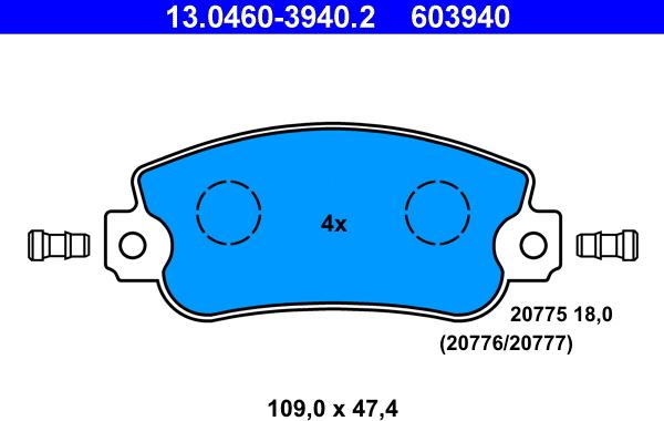 ATE 13.0460-3940.2 - Set placute frana,frana disc parts5.com