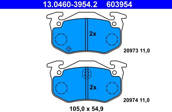 ATE 13.0460-3954.2 - Komplet kočnih obloga, disk kočnica parts5.com