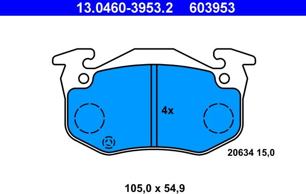 ATE 13.0460-3953.2 - Sada brzdových platničiek kotúčovej brzdy parts5.com