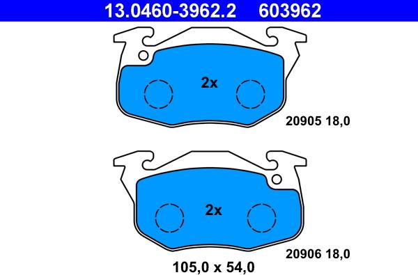 ATE 13.0460-3962.2 - Kit de plaquettes de frein, frein à disque parts5.com