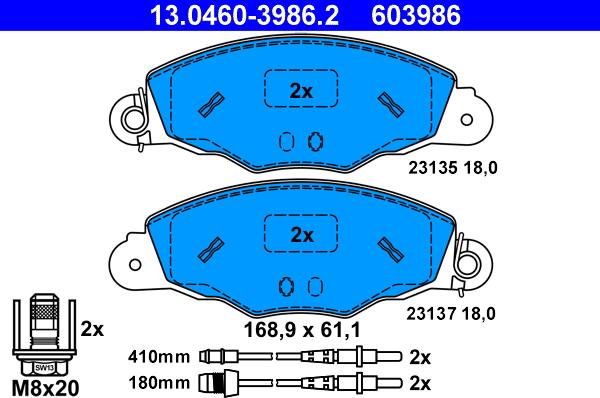 ATE 13.0460-3986.2 - Zestaw klocków hamulcowych, hamulce tarczowe parts5.com