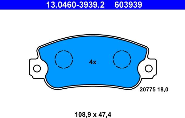 ATE 13.0460-3939.2 - Set placute frana,frana disc parts5.com