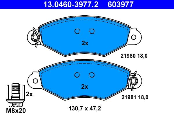 ATE 13.0460-3977.2 - Тормозные колодки, дисковые, комплект parts5.com