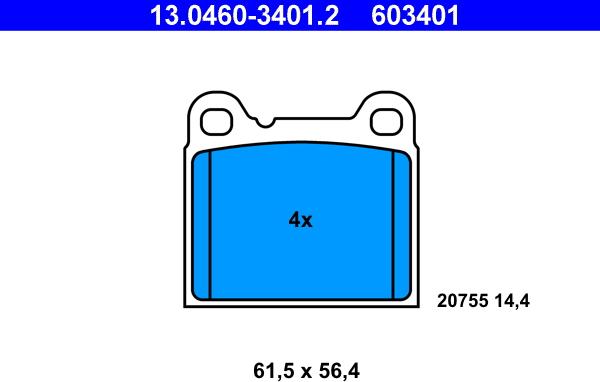 ATE 13.0460-3401.2 - Set placute frana,frana disc parts5.com