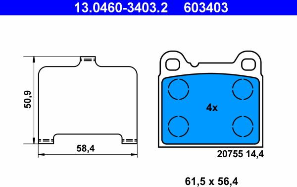 ATE 13.0460-3403.2 - Set placute frana,frana disc parts5.com