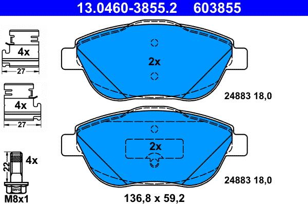 ATE 13.0460-3855.2 - Juego de pastillas de freno parts5.com